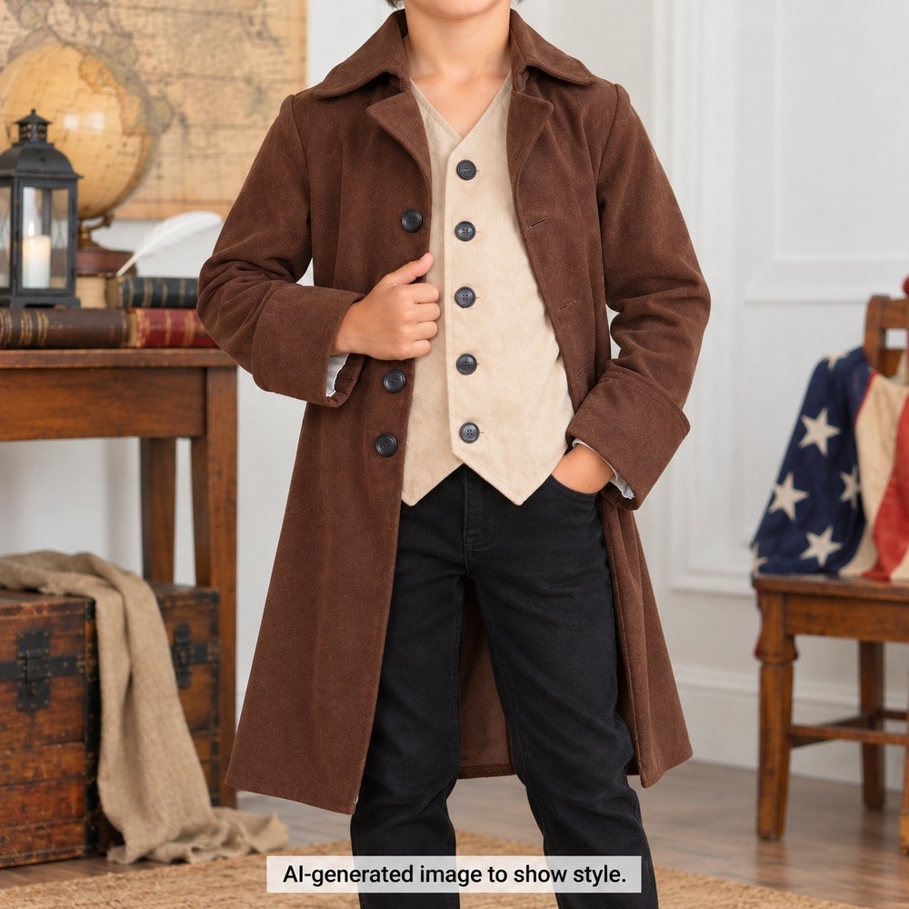 California Costumes Kids L Colonial Brown Tailcoat Attached Vest Hamilton Style